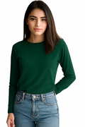 Women's Solid Dark Green Full Sleeve Round Neck Tee