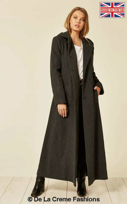 Oversized Wool Blend Hooded Long Coat (1716)